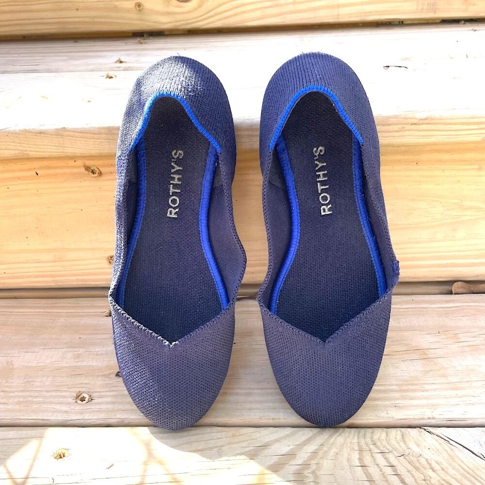 ROTHY’S The Flat Womens 7.5 Maritime Navy Blue Round Toe Ballet Shoe Knit Preppy